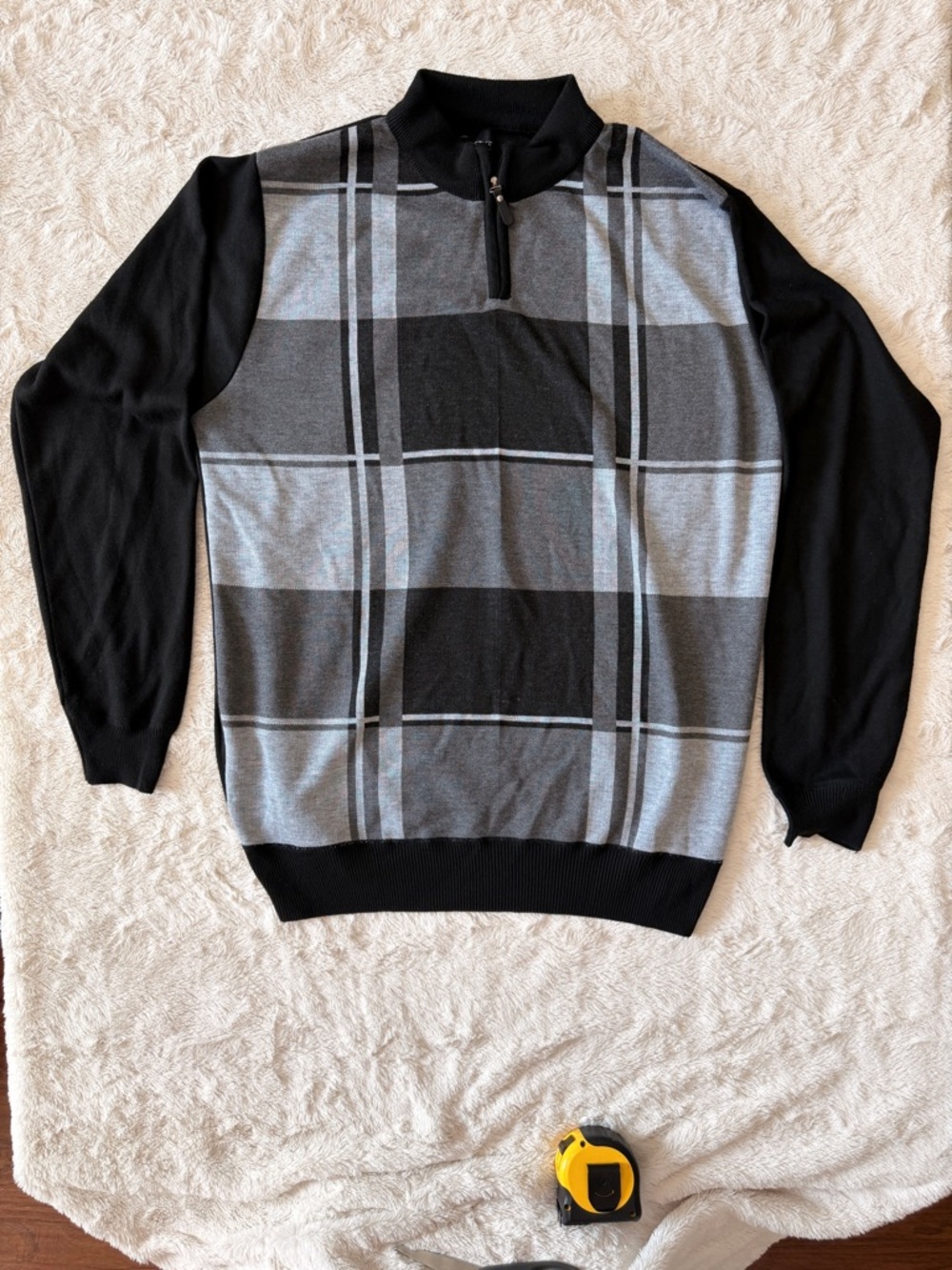 Silver Needle XL 1/4 Zip Plaid Sweater Pullover Black Grey